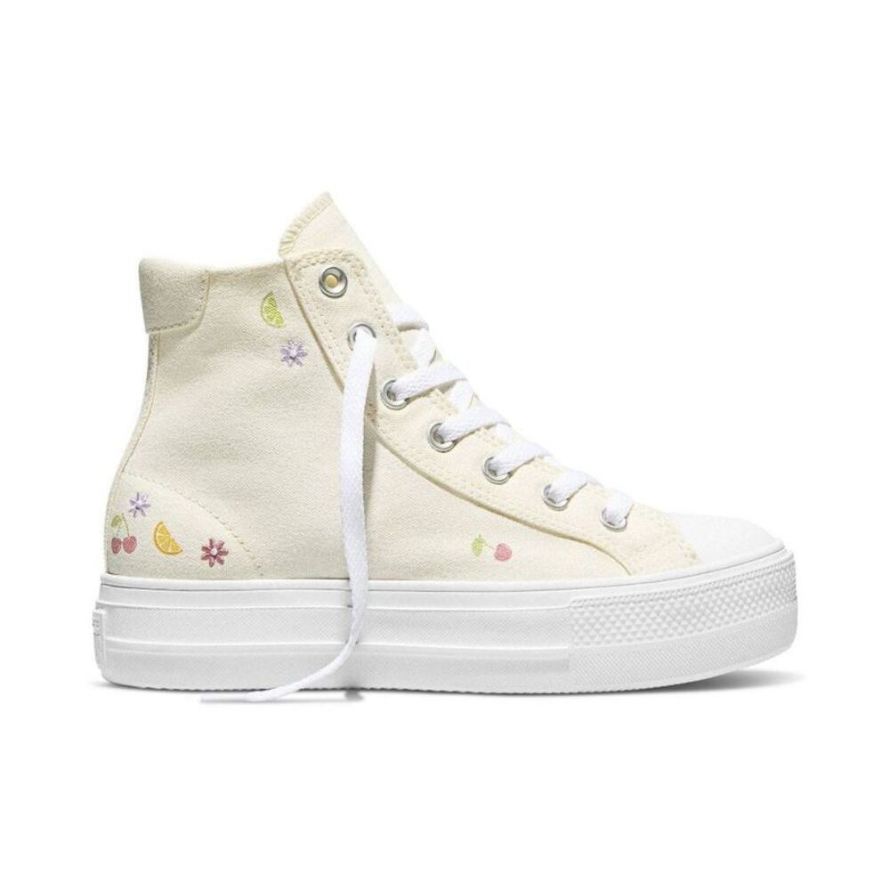 Converse Cream High-Top Platform Sneakers with Pastel Fruit Embroidery